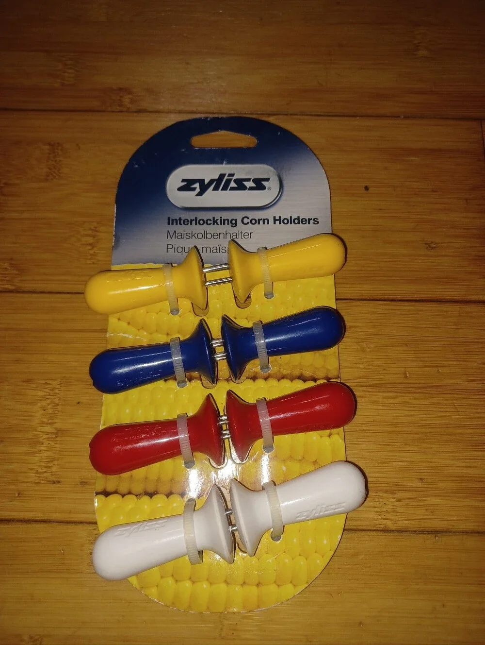 Zyliss Kids Interlocking Corn Holders - Red, Blue, Yellow, White (4-Pack)